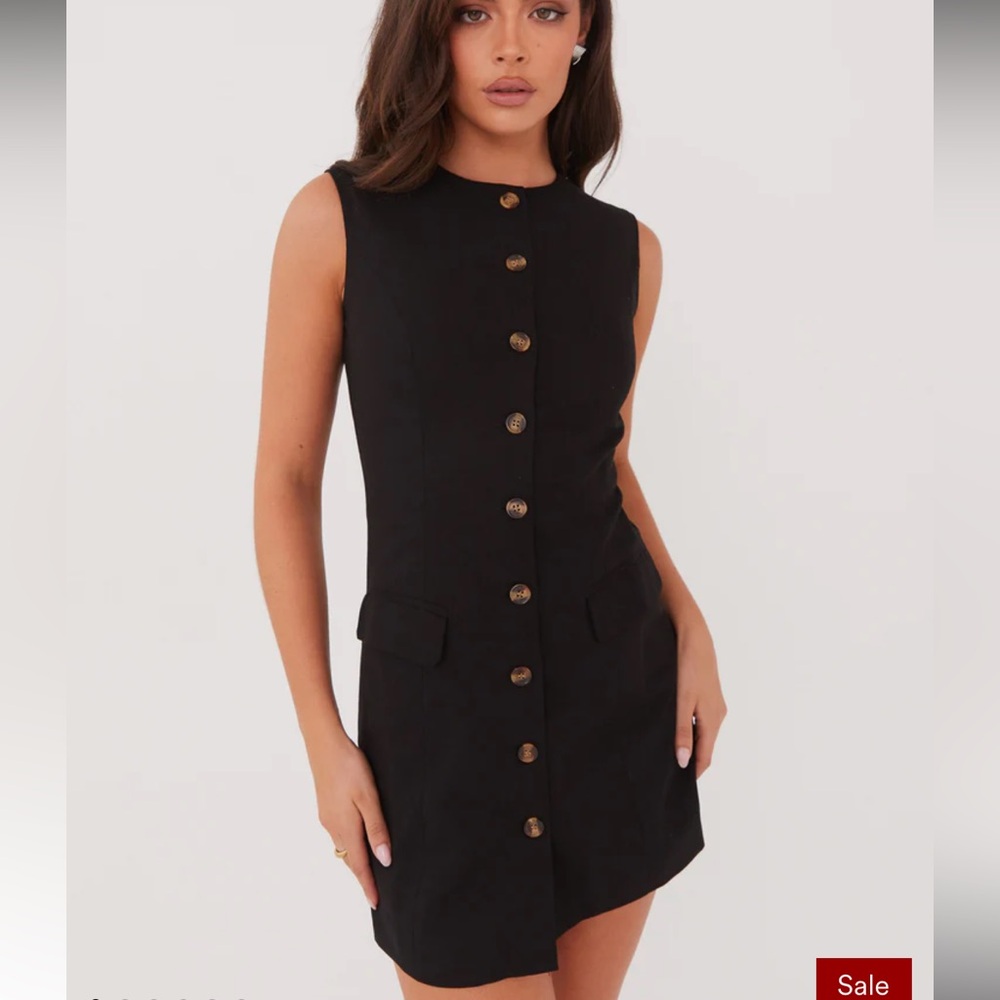 Peppermayo Black Sleeveless Button-Front Mini Dress